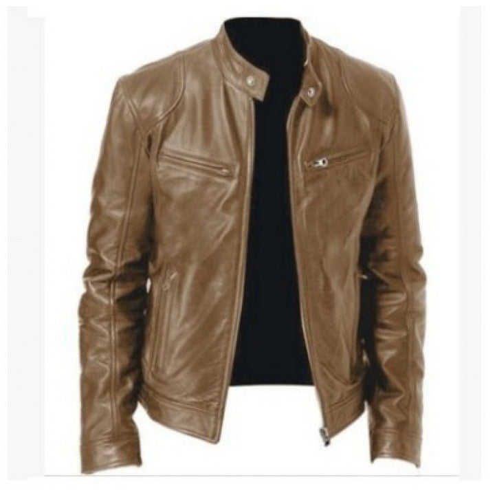 Herren nan schlanke Echtleder-Bikerjacke mit Stehkragen, zwei Brust-Reißverschlusstaschen und geradliniger Silhouette Echo Archiv