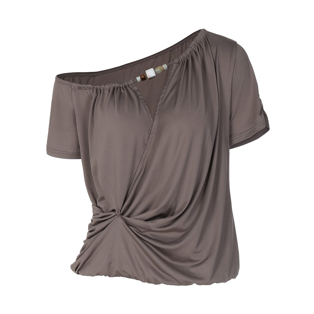 Damen Elegantes Off-Shoulder T-Shirt mit verspieltem Knoten Echo Archiv