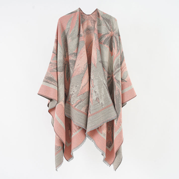 Damen Jacquard-Überwurfponcho mit floral-abstrakter Webstruktur und weichfallendem Oversize-Cape Echo Archiv