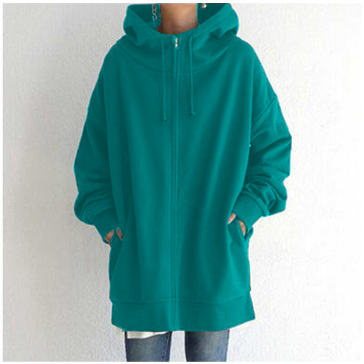 Damen nan oversized Kapuzenlongpullover mit Reißverschluss und Eingrifftaschen Echo Archiv