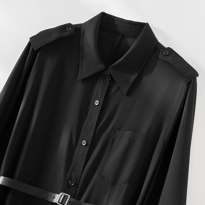 Damen Langes Hemdblusenkleid mit Taillengürtel, Schulterklappen und durchgehender Knopfleiste Echoarchiv