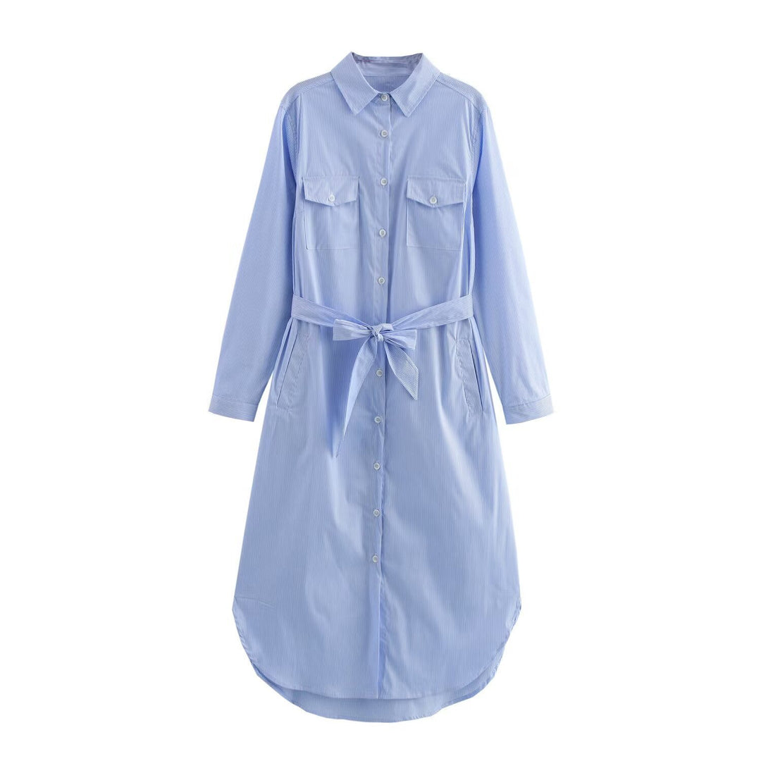 Damen Hemdblusenkleid mit Taillengürtel und Brusttaschen Echo Archiv