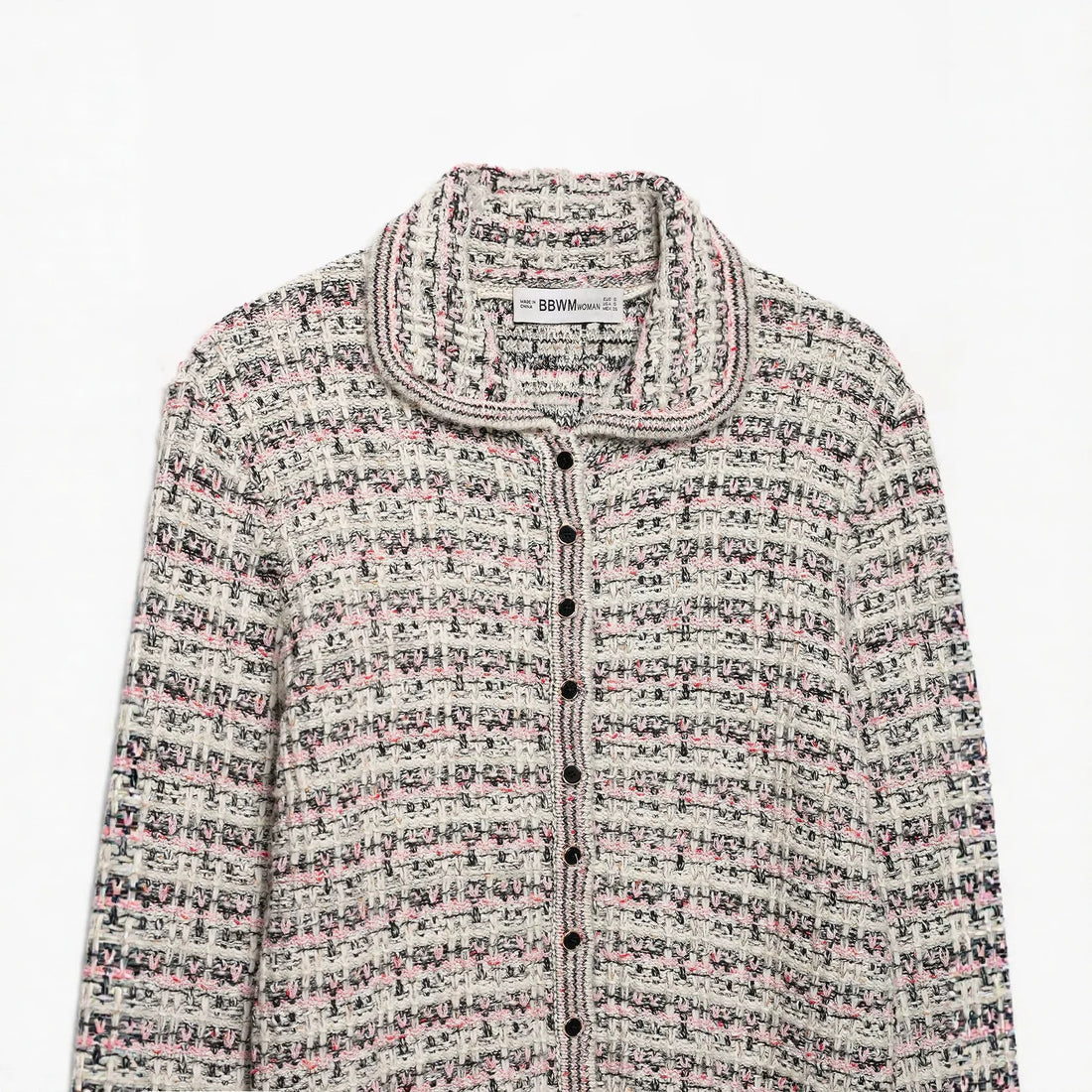 Damen Tweed-Cardigan mit Rundkragen, durchgehender Knopfleiste und Fransenabschlüssen Echoarchiv