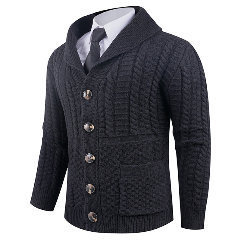 Herren Strickjacke mit modernem Schalkragen und praktischen Knöpfen Echoarchiv