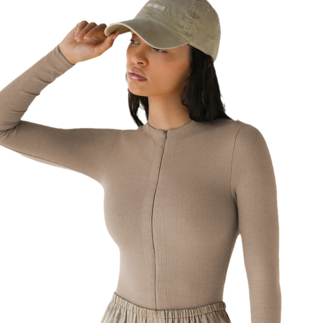 Damen Enganliegendes Longsleeve mit Stehkragen Echoarchiv