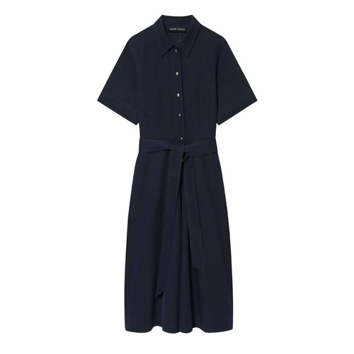 Damen Kurzarm-Hemdblusenkleid mit durchgehender Knopfleiste, Taillengürtel und Brusttaschen Echoarchiv