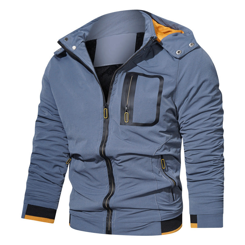 Herren Leichter technischer Kapuzenblouson mit wasserdichter Brusttasche und gerippten Kontrastbündchen Echo Archiv