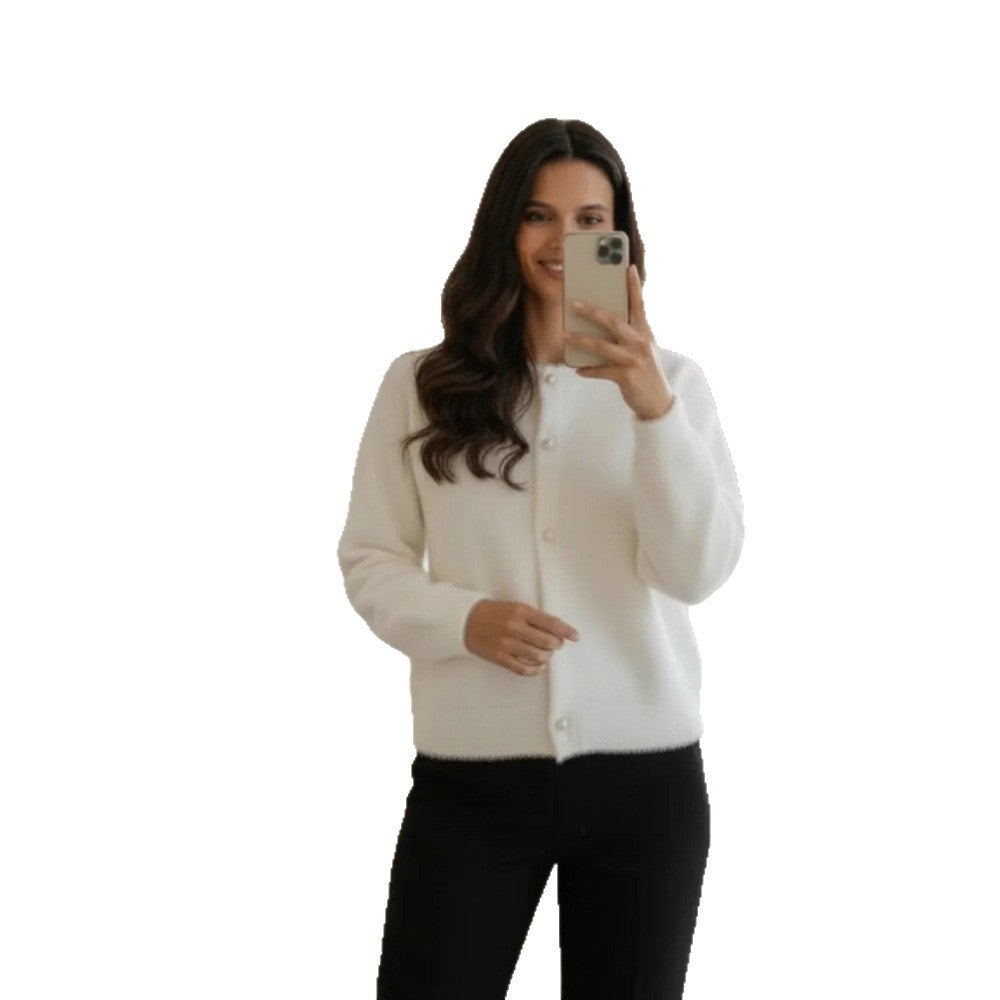 Damen Flauschiger Langarm Cardigan mit Perlenknöpfen Echo Archiv