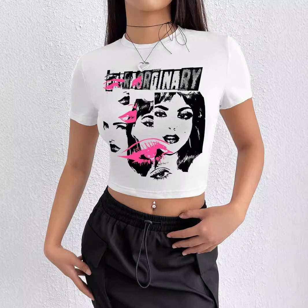 Damen Crop-T-Shirt mit inspirierendem Aufdruck und figurbetontem Schnitt Echo Archiv
