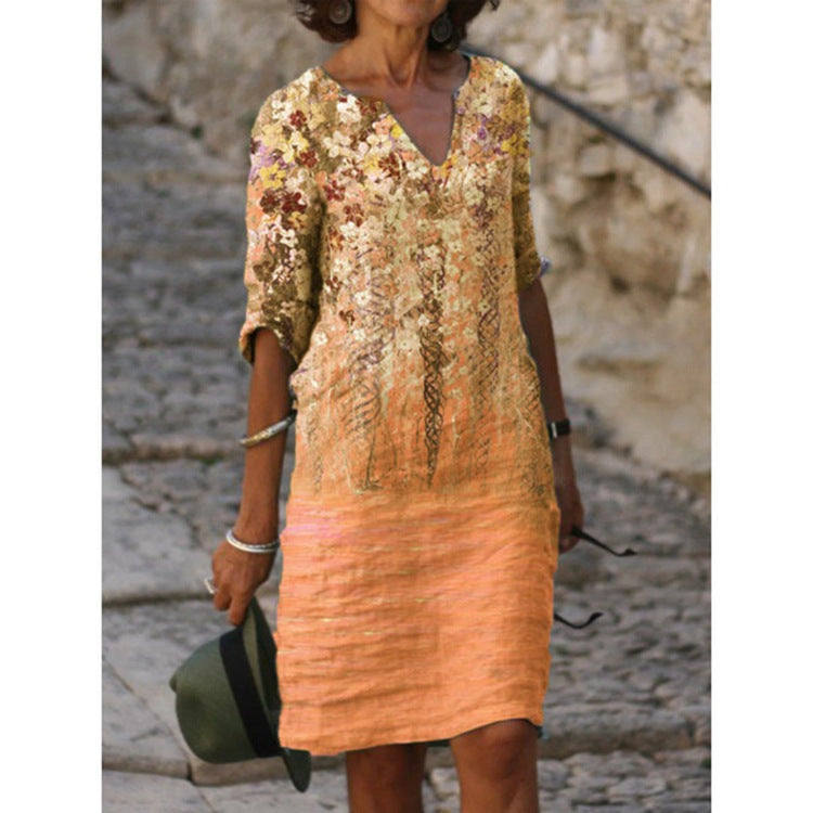 Damen nan knielanges Midikleid im Materialmix mit floraler Spitzenoberfläche, V-Ausschnitt und Knitterstruktur Echo Archiv