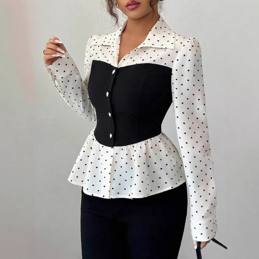 Damen Zweiteilig wirkende Bluse mit Korsagen‑Optik und Peplum – Avérine