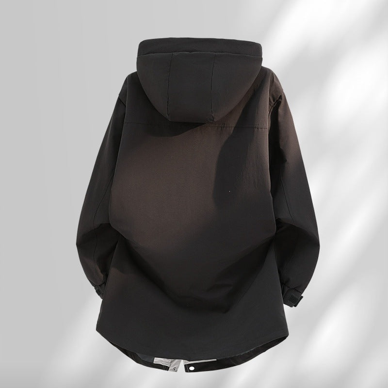 Herren Wasserabweisende Oversize-Utility-Übergangsjacke mit Kapuze und verdecktem Zwei-Wege-Reißverschluss Echoarchiv