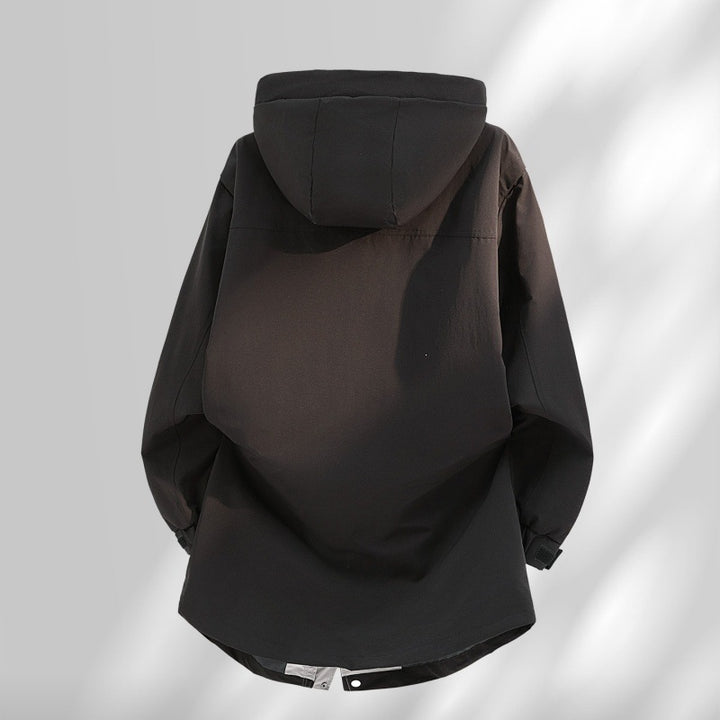 Herren Wasserabweisende Oversize-Utility-Übergangsjacke mit Kapuze und verdecktem Zwei-Wege-Reißverschluss Echoarchiv