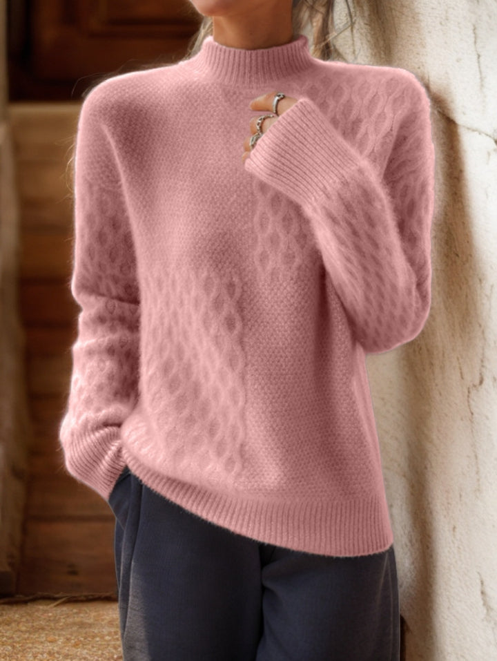 Damen nan lässiger Mohair-Mix Feinstrickpullover mit Strukturmix, Stehkragen und überschnittenen Schultern Echo Archiv