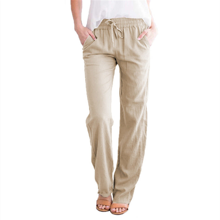Damen nan leichte Leinenhose mit elastischem Bund und weitem Bein Echo Archiv