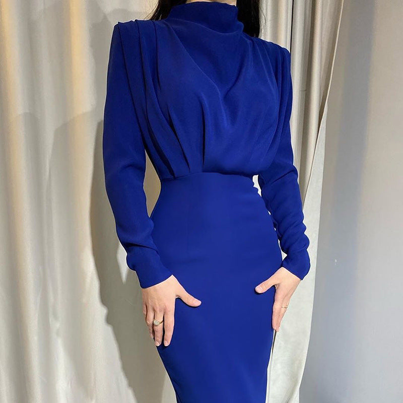 Damen nan elegantes Midikleid mit Drapierter Wasserfall-Front, taillierter Bleistift-Silhouette und langen Ärmeln Echo Archiv