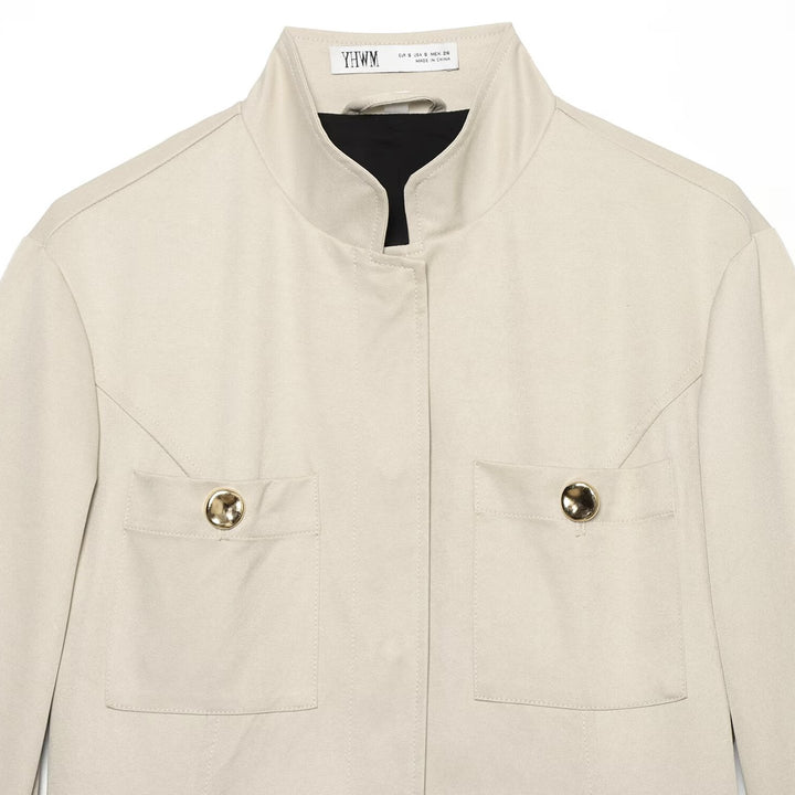 Damen Leichte Feldjacke im Safari-Stil mit Stehkragen und vier Pattentaschen Echoarchiv