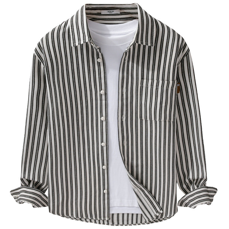 Herren Gestreiftes Baumwoll-Overshirt mit aufgesetzter Brusttasche und softem Crinkle-Finish Echoarchiv