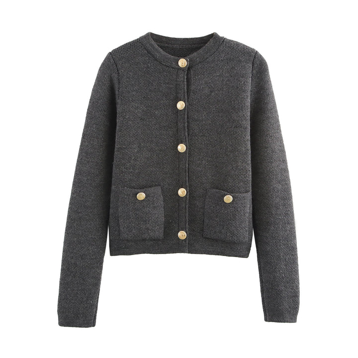 Damen Kurzgeschnittener Bouclé-Cardigan mit Rundhals, Pattentaschen und Münzknöpfen Echo Archiv