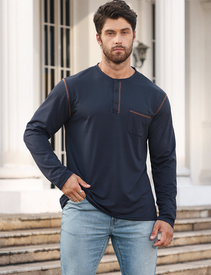 Herren Langarmshirt mit Knopfleiste und Brusttasche Echoarchiv