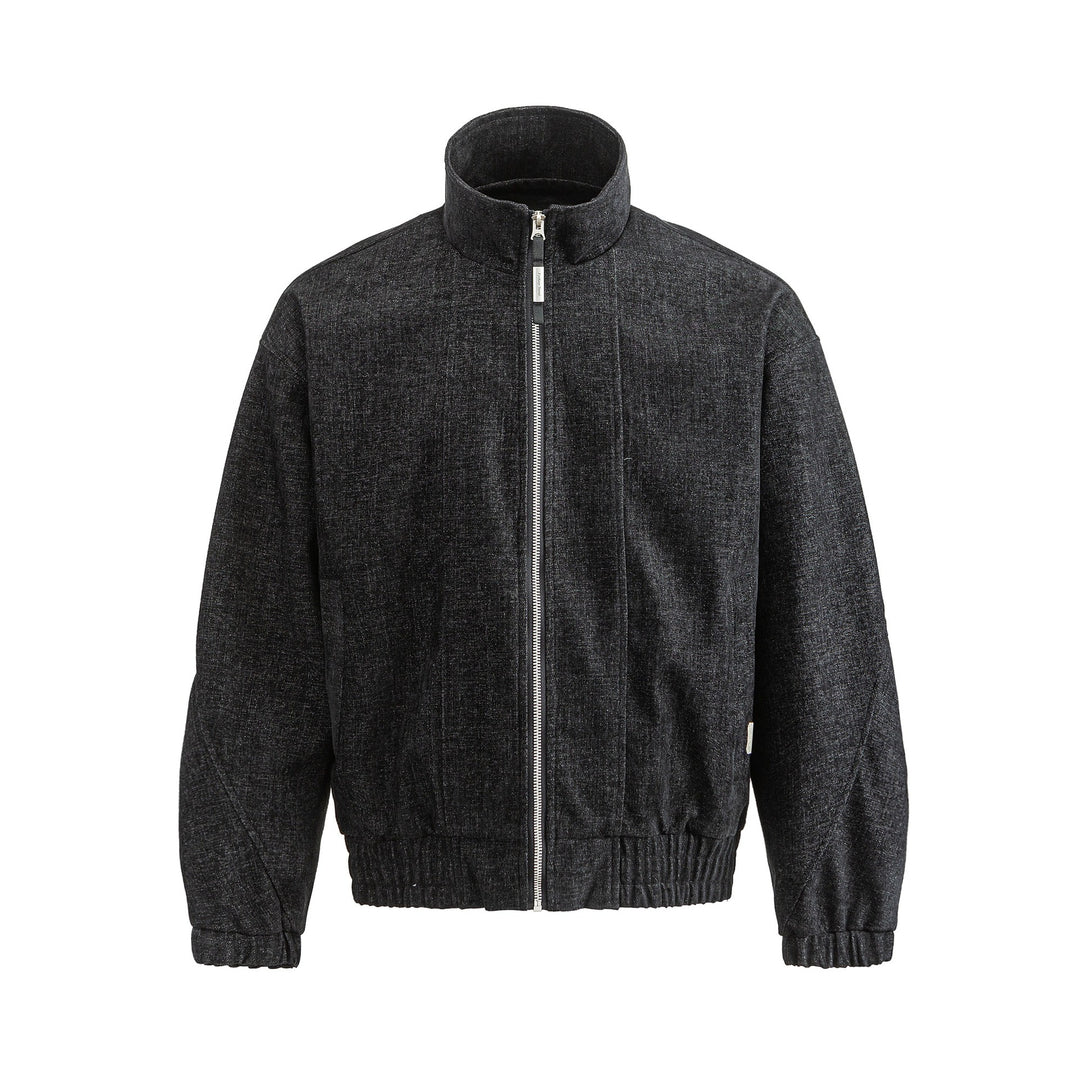 Unisex Boxy‑Bomberjacke aus strukturiertem Denim‑Optik mit hohem Stehkragen Echoarchiv
