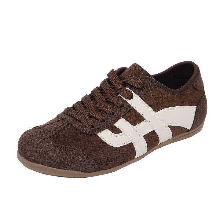 Damen Retro-Runner Slim Sneaker mit flacher Gummisohle und Zierstreifen – Névara