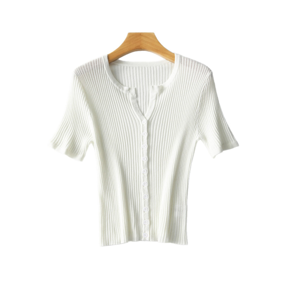 Damen Kurzärmeliger gerippter Knopfcardigan aus Feinstrick Echo Archiv