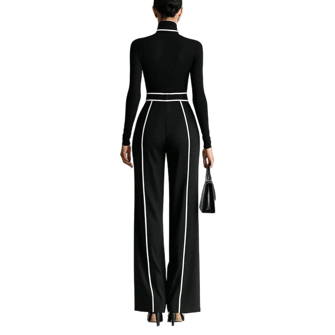 Damen nan elegantes Strickset mit tailliertem Rollkragenoberteil und weiter Plisseehose mit Taillengürtel Echo Archiv