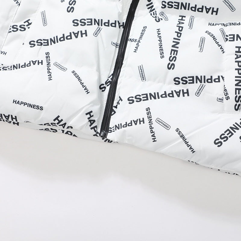 Unisex Oversize-Steppjacke mit Allover-Print, Stehkragen & Kordelzugsaum Echoarchiv