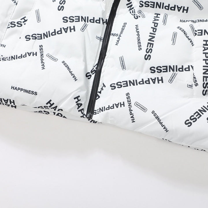 Unisex Oversize-Steppjacke mit Allover-Print, Stehkragen & Kordelzugsaum Echoarchiv