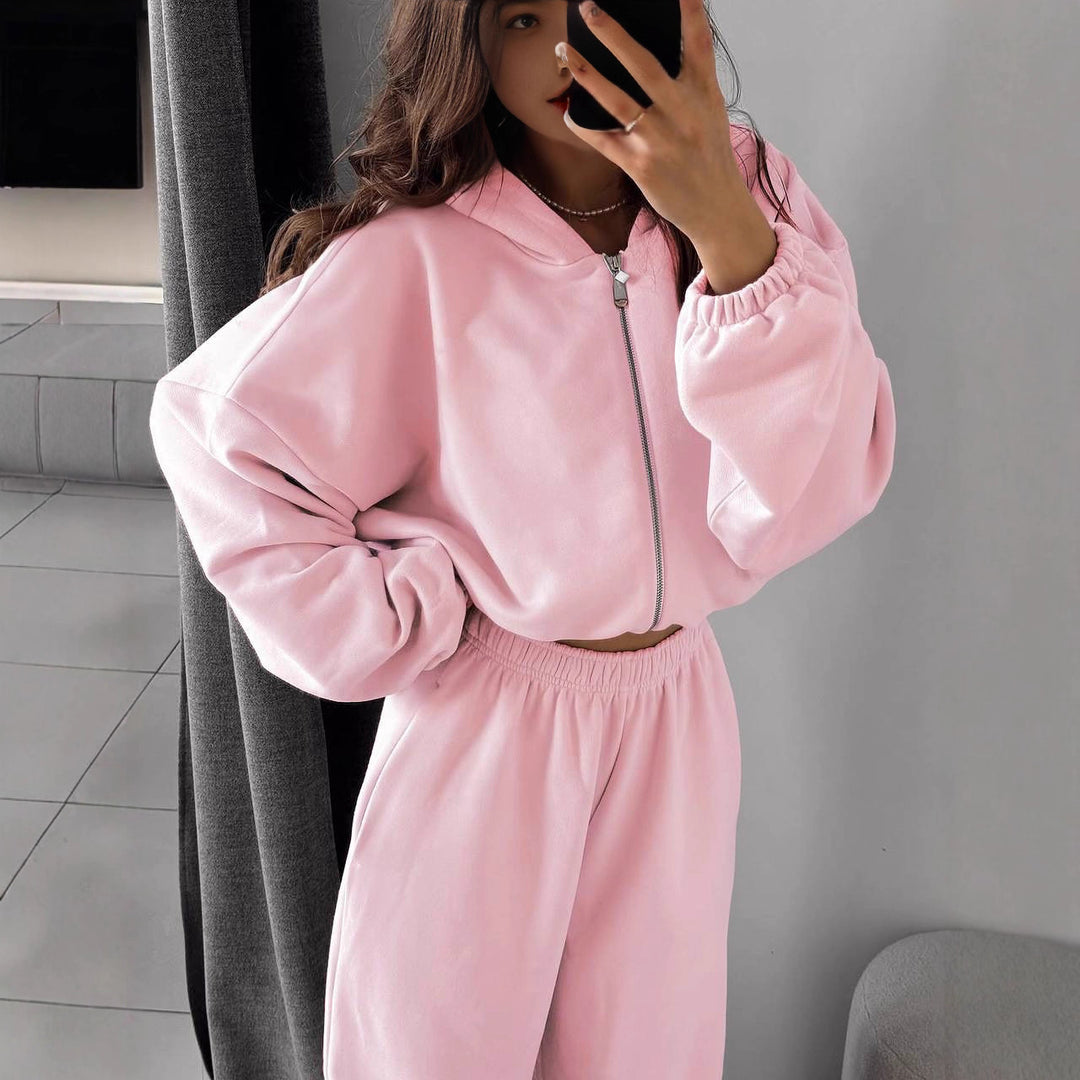 Damen nan oversized Kapuzenjacke mit durchgehendem Reißverschluss und Highwaist Gummibund-Jogginghose Set Echo Archiv