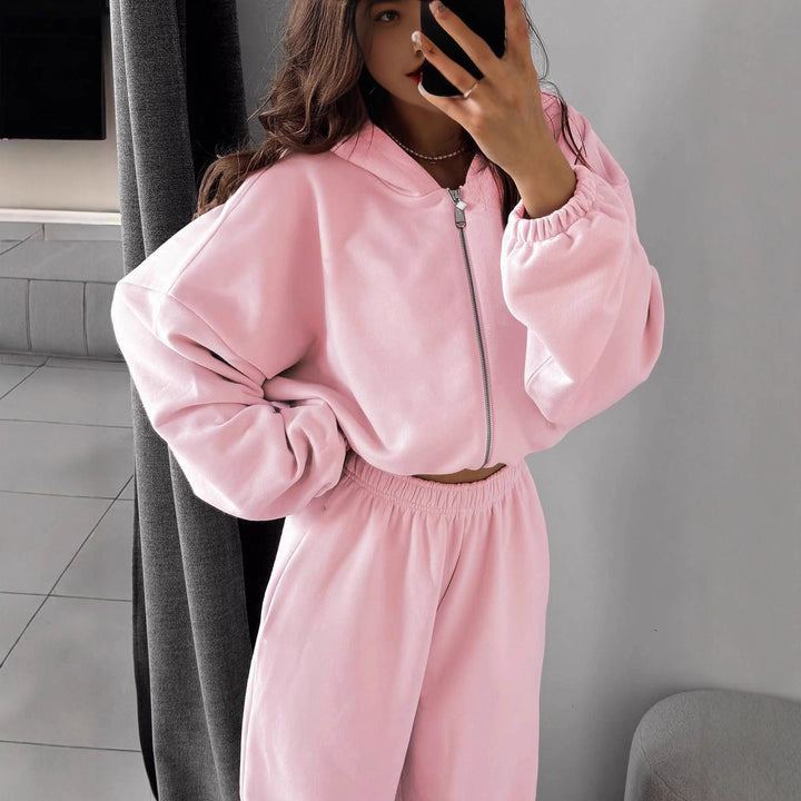 Damen nan oversized Kapuzenjacke mit durchgehendem Reißverschluss und Highwaist Gummibund-Jogginghose Set Echo Archiv
