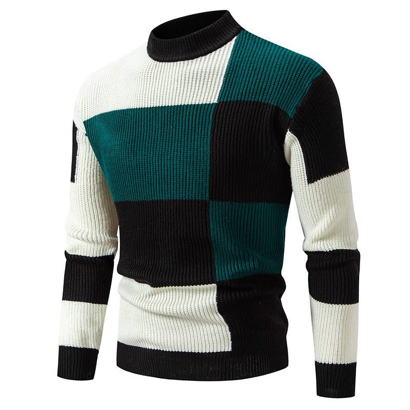 Herren modischer Rollkragenpullover mit strukturiertem Karomuster Echoarchiv
