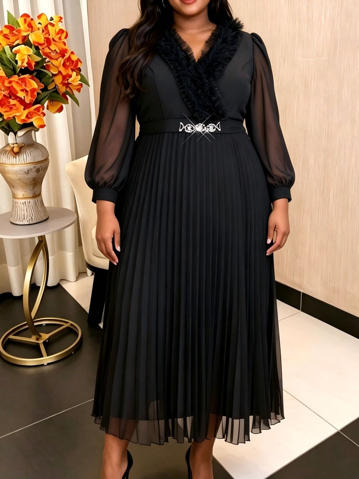 Damen Elegantes plissiertes Midi-Kleid mit Rüschendetails Echo Archiv