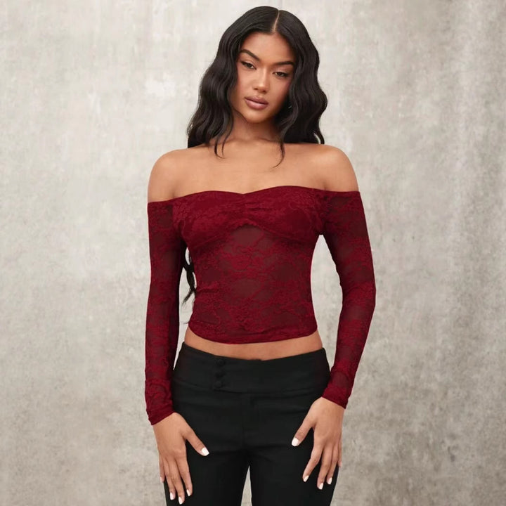 Damen Off-Shoulder Spitzenoberteil mit langen Ärmeln und romantischen Details Echo Archiv