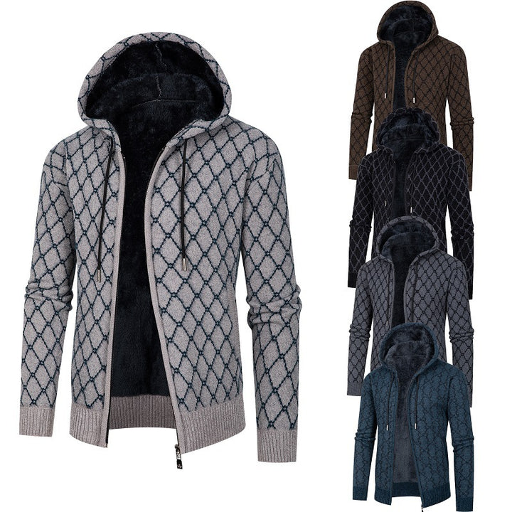 Herren Kapuzenjacke mit modernem Rautenmuster und kuscheligem Innenfutter Echoarchiv
