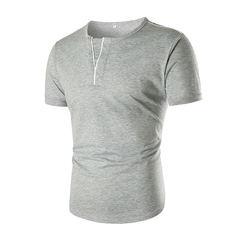 Herren Kurzarm T-Shirt mit halber Knopfleiste und kontrastierenden Nähten Echoarchiv