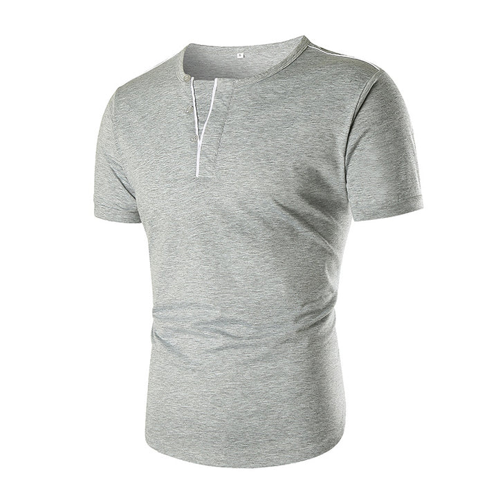 Herren Kurzarm T-Shirt mit halber Knopfleiste und kontrastierenden Nähten Echoarchiv