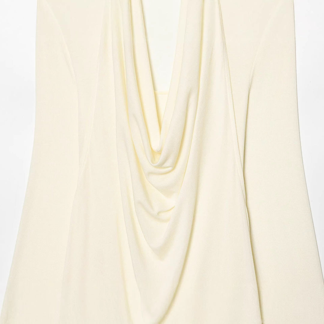 Damen drapiertes Langarmshirt mit tiefem Wasserfall-Cowl-Ausschnitt aus feinem Jersey – Avérine