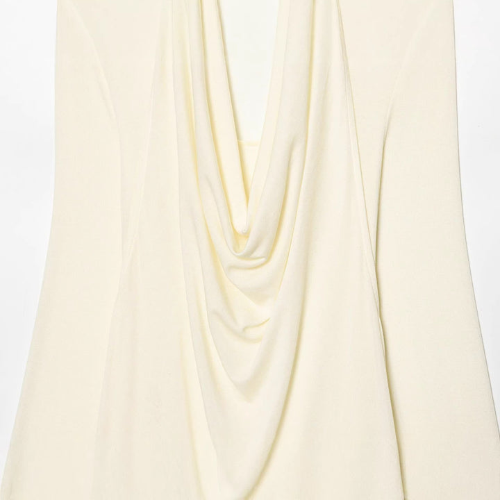 Damen drapiertes Langarmshirt mit tiefem Wasserfall-Cowl-Ausschnitt aus feinem Jersey – Avérine
