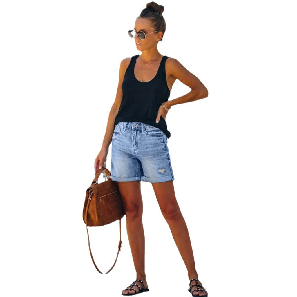 Damen lässige kurze Denim-Shorts mit praktischen seitlichen Taschen Echo Archiv