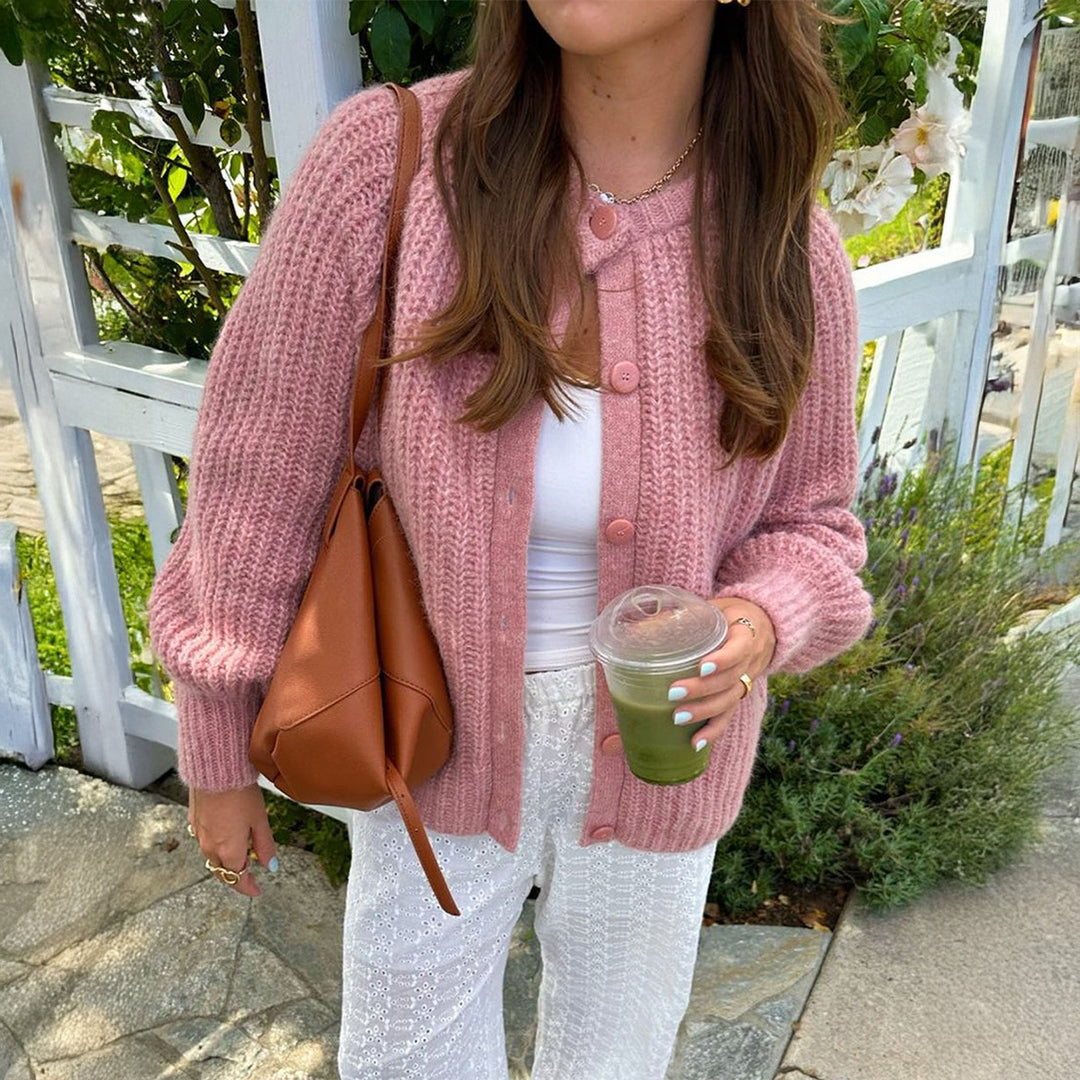 Damen nan grobgestrickter Oversize-Cardigan mit Kokosknopfleiste und überschnittener Schulter Echo Archiv