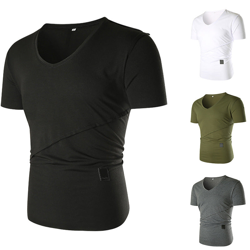 Herren V-Ausschnitt T-Shirt mit asymmetrischem Schnitt und elastischem Bund Echoarchiv