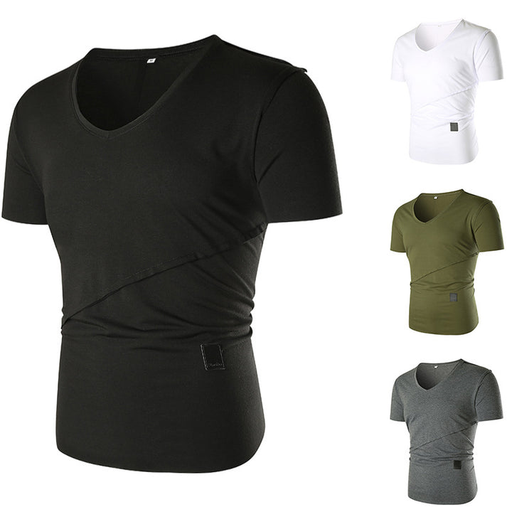 Herren V-Ausschnitt T-Shirt mit asymmetrischem Schnitt und elastischem Bund Echoarchiv