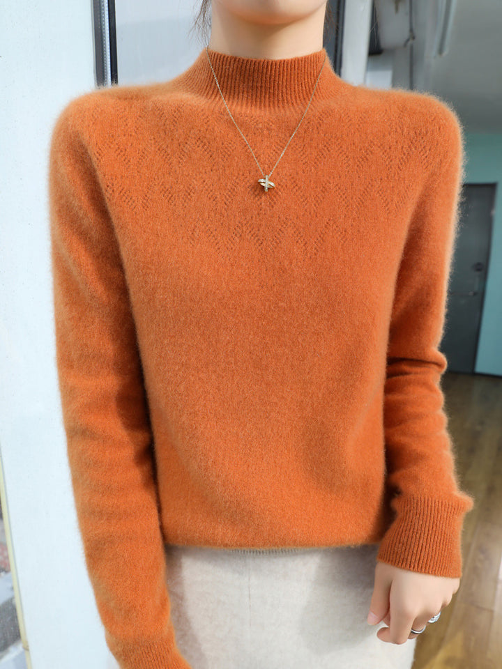 Damen Schlanker minimalistischer Stehkragen-Feinstrickpullover mit geripptem Hals Echoarchiv