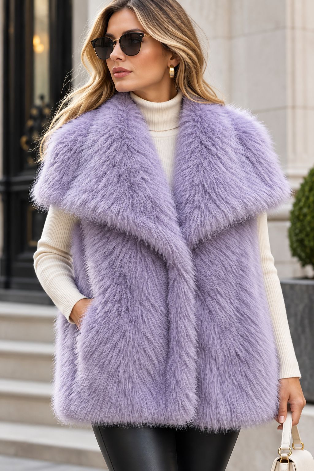Damen Ärmellose Hochflor‑Kunstfellweste mit voluminösem Schalkragen und Eingrifftaschen Echo Archiv