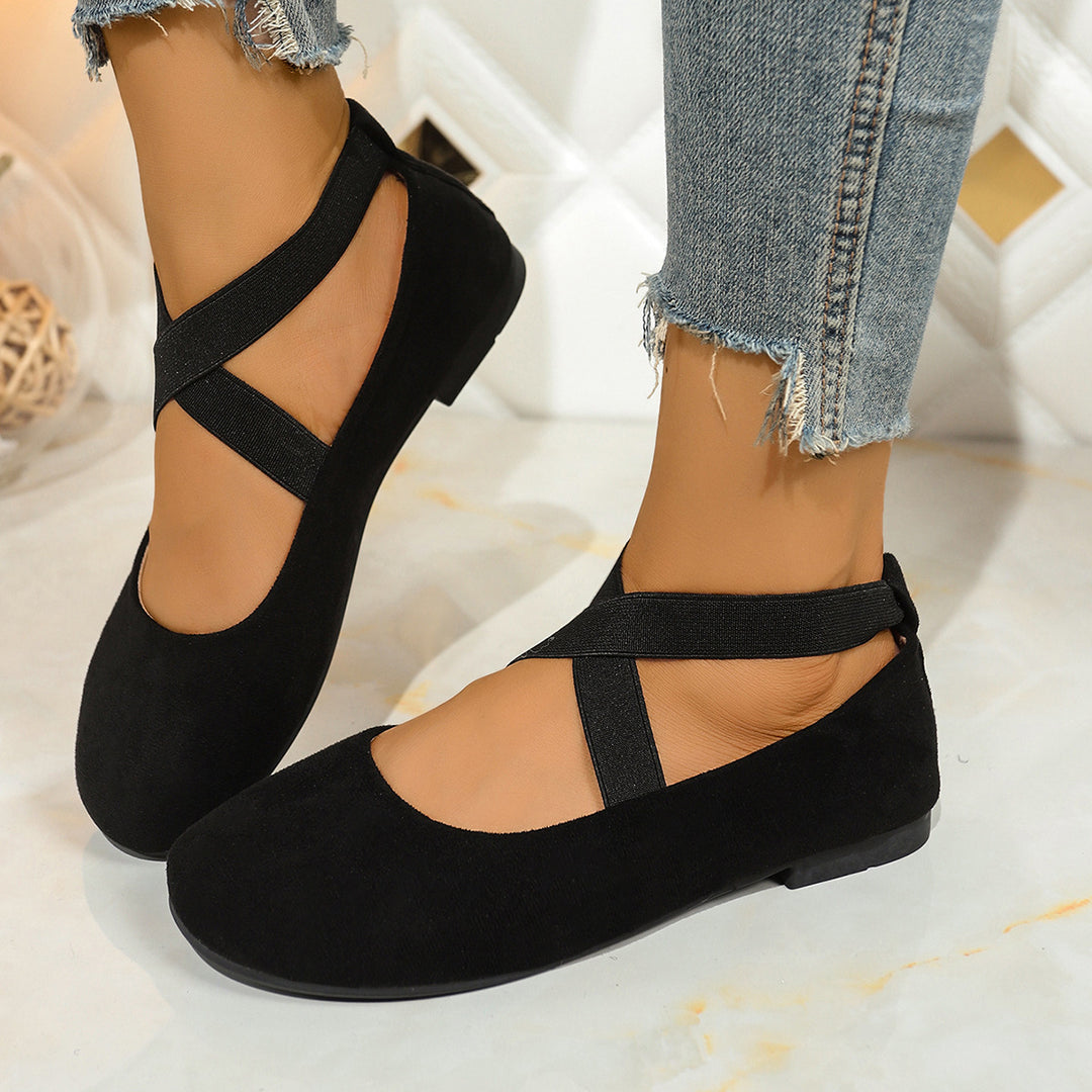 Damen Ballerinas mit elastischen Kreuzriemen und weichem Samtvelours-Obermaterial – Lioré