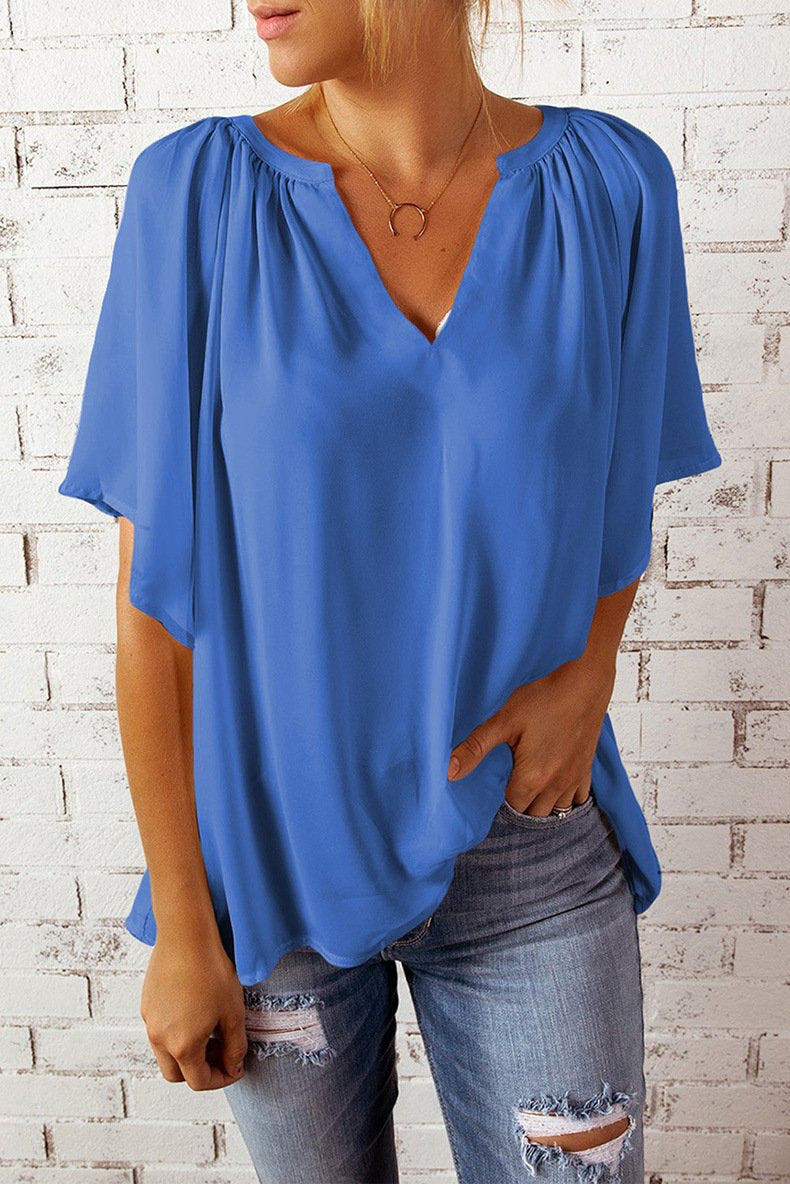 Damen lockeres Blusenshirt mit V-Ausschnitt und luftigen Ärmeln Echo Archiv