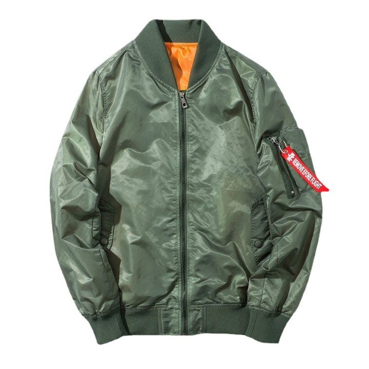 Herren Flieger-Bomberjacke mit kontrastierendem Innenfutter, Reißverschluss-Ärmeltasche & gerippten Bündchen Echoarchiv