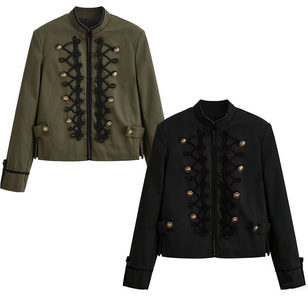 Damen Militärinspirierte Kurzjacke mit Stehkragen, Zierkordeln und Goldknöpfen Echo Archiv
